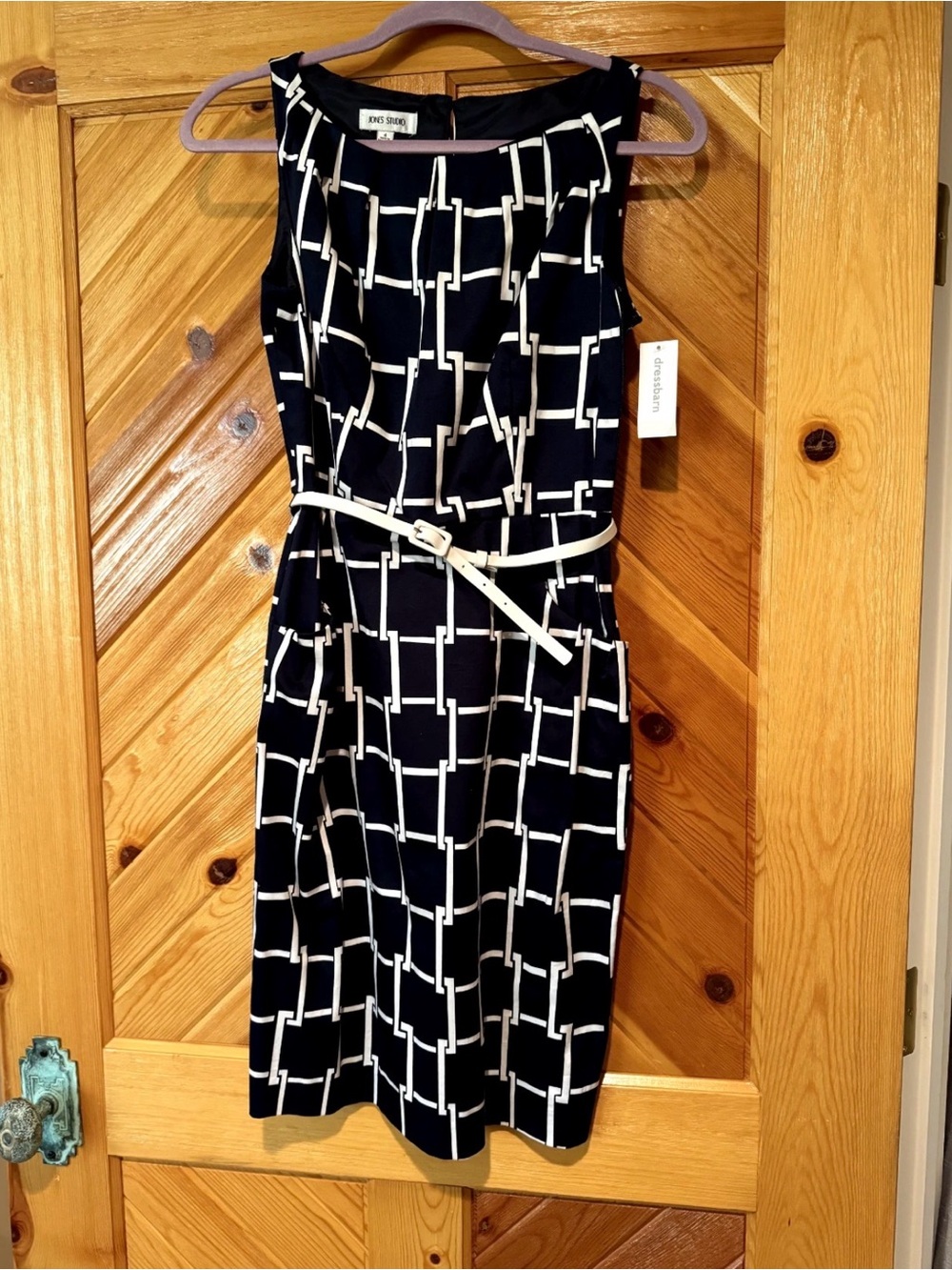 Dress Barn Black and White Geometric Belted Dress